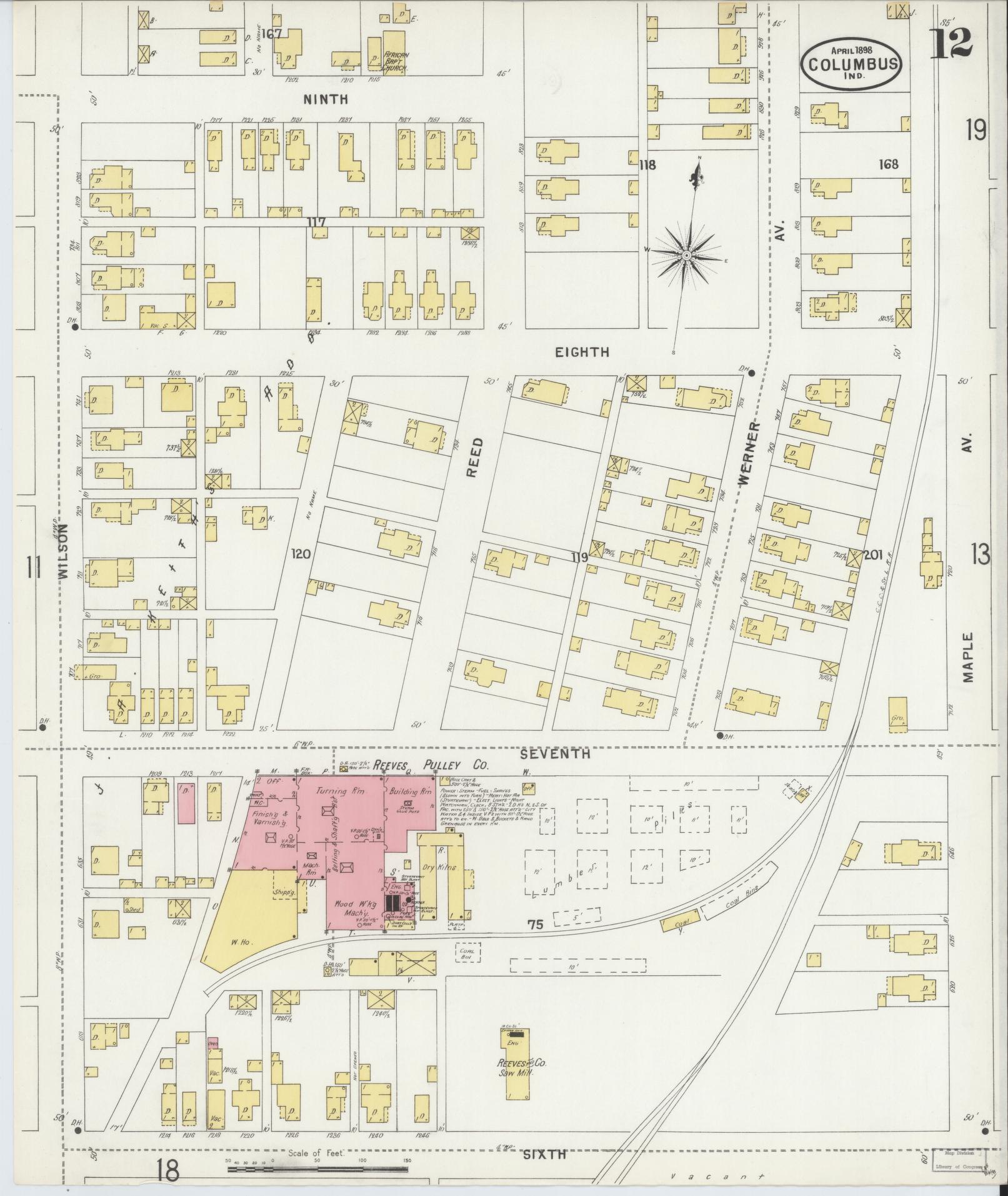 Sanborn Fire Insurance Map from Columbus, Bartholomew County, Indiana (1898), Sheet #0012 - Complete Map Set gallery image, historic Sanborn map, vintage wall art, Indiana Indiana