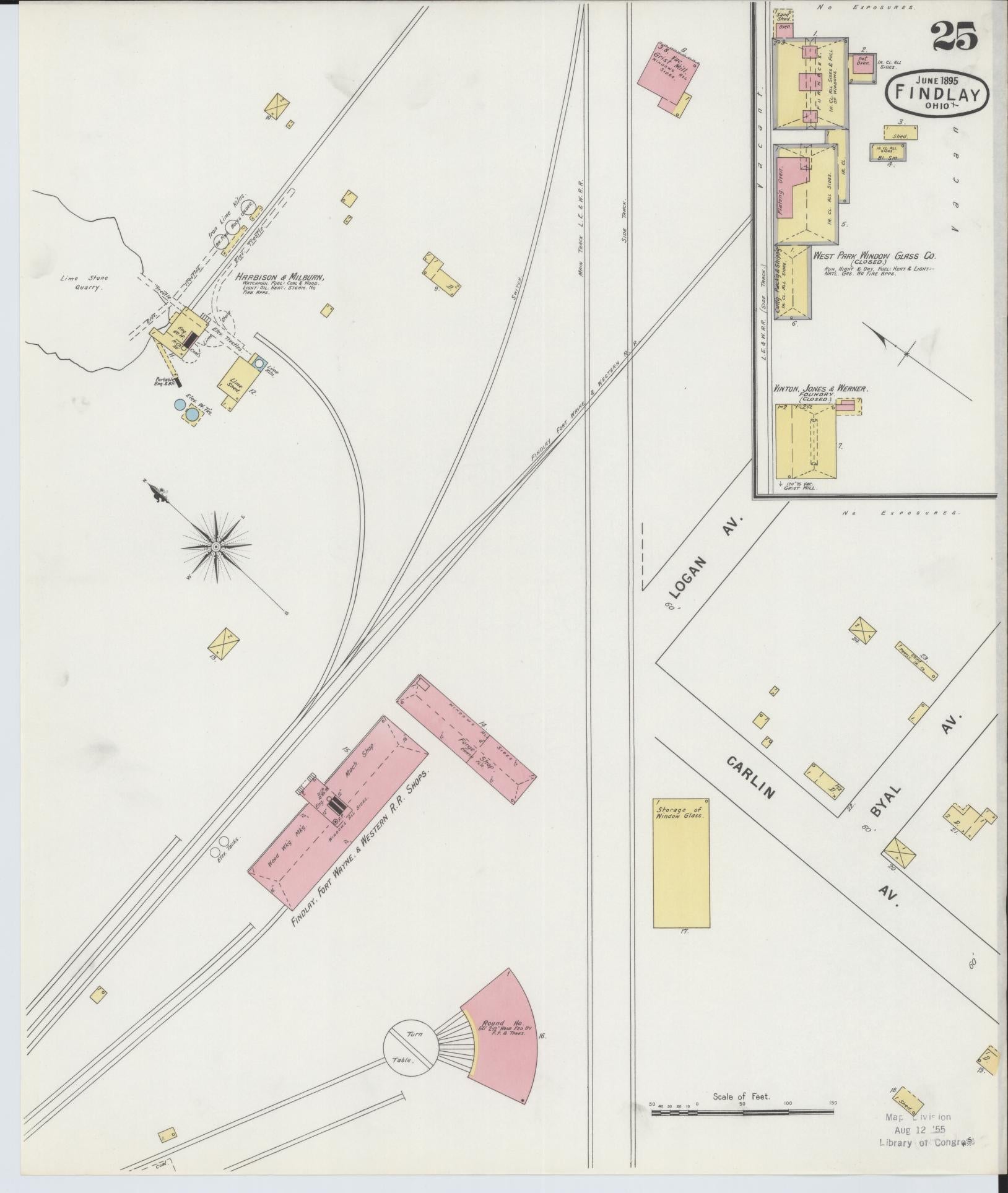 Sanborn Fire Insurance Map from Findlay, Hancock County, Ohio (1895), Sheet #0025 - Historic Sanborn Fire Insurance Map Print, vintage old map wall art, antique decor, genealogy gift, Ohio Ohio map