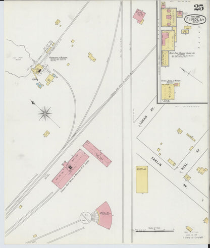 Sanborn Fire Insurance Map from Findlay, Hancock County, Ohio (1895), Sheet #0025 - Historic Sanborn Fire Insurance Map Print, vintage old map wall art, antique decor, genealogy gift, Ohio Ohio map