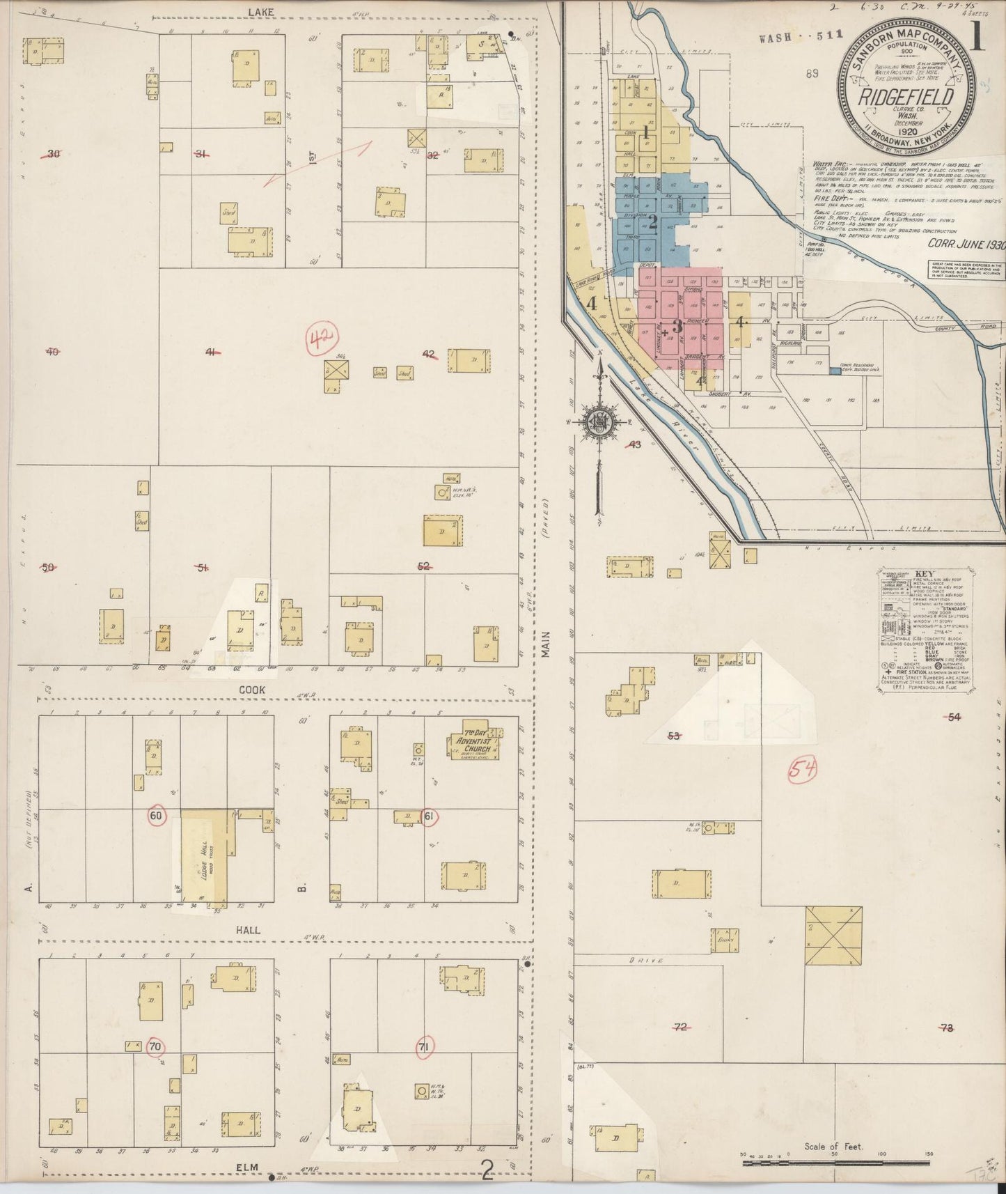 Sanborn Fire Insurance Map from Ridgefield, Clark County, Washington (1930), Sheet #0001 - Complete Map Set gallery image, historic Sanborn map, vintage wall art, Washington Washington