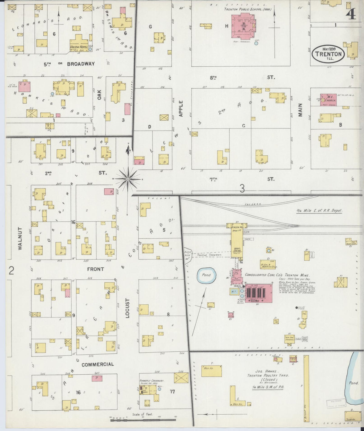 Sanborn Fire Insurance Map from Trenton, Clinton County, Illinois (1899), Sheet #0004 - Historic Sanborn Fire Insurance Map Print, vintage old map wall art, antique decor, genealogy gift, Illinois Illinois map