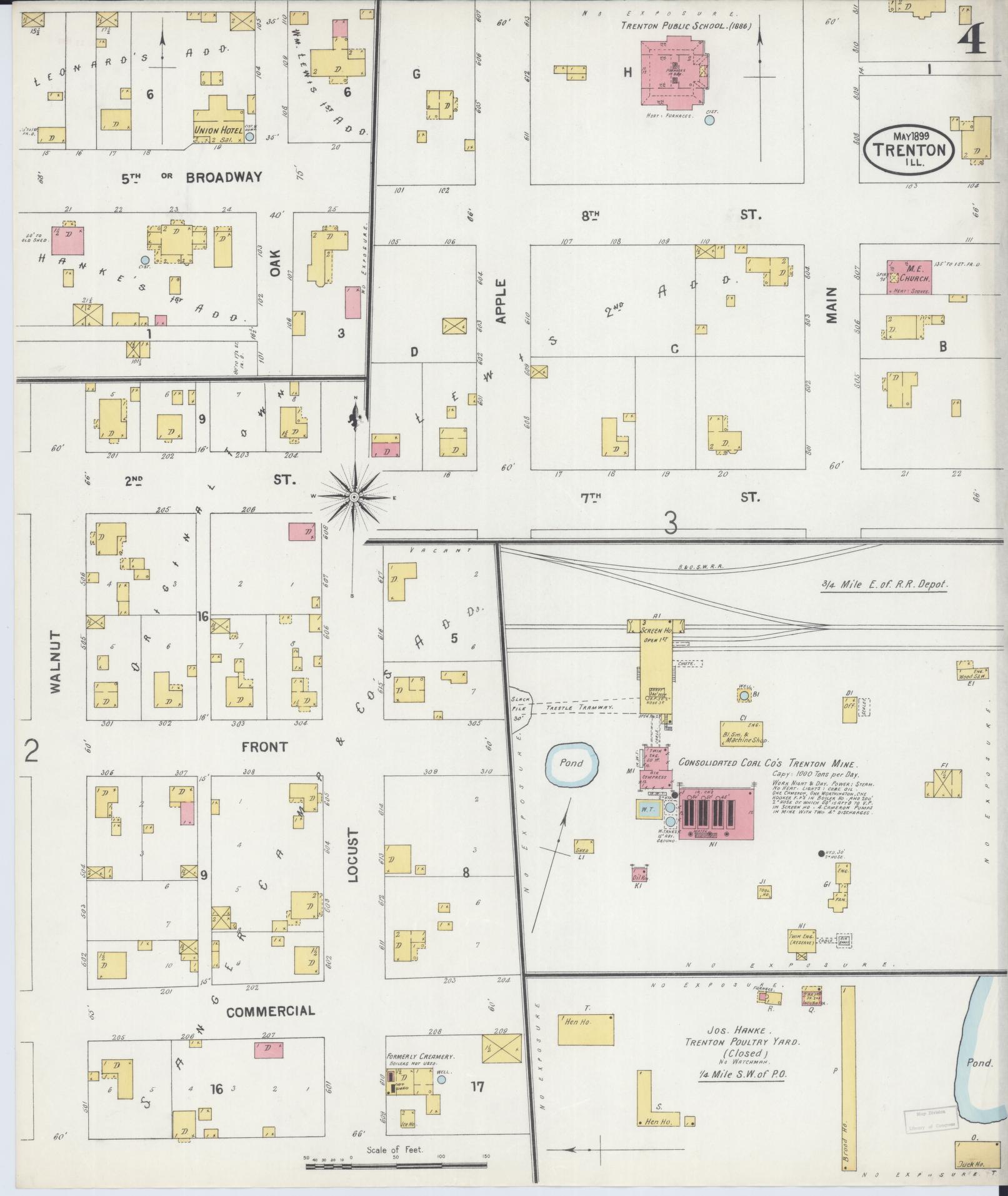 Sanborn Fire Insurance Map from Trenton, Clinton County, Illinois (1899), Sheet #0004 - Historic Sanborn Fire Insurance Map Print, vintage old map wall art, antique decor, genealogy gift, Illinois Illinois map
