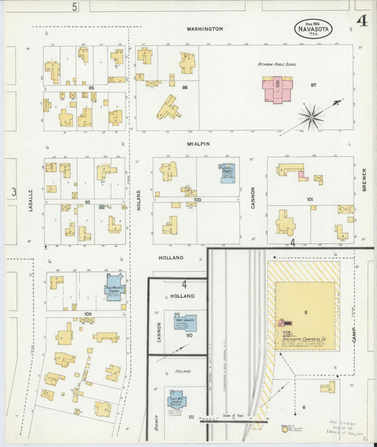 Sanborn Fire Insurance Map from Navasota, Grimes County, Texas (1906), Sheet #0004 - Historic Sanborn Fire Insurance Map Print, vintage old map wall art, antique decor, genealogy gift, Texas Texas map