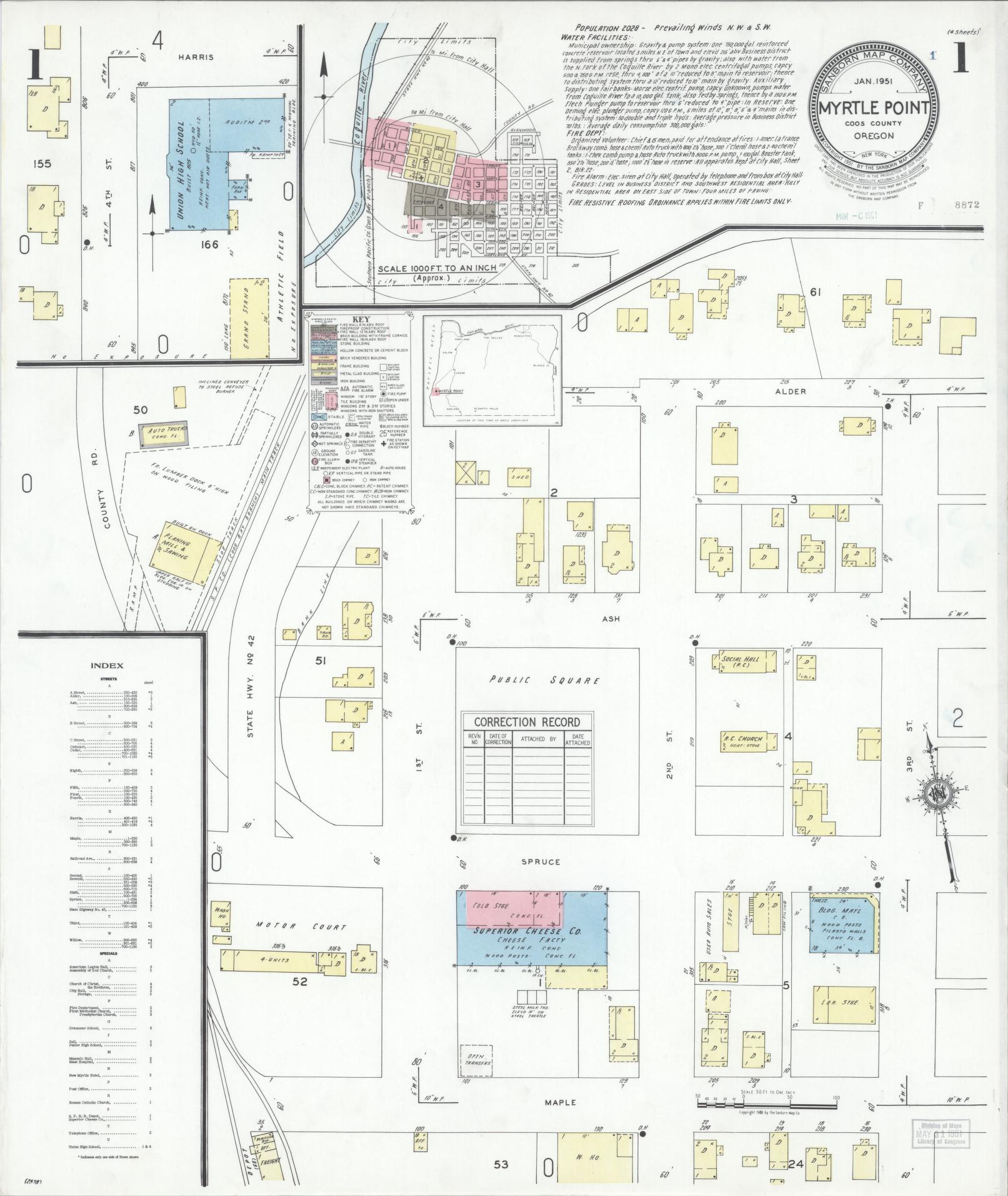Sanborn Fire Insurance Map from Myrtle Point, Coos County, Oregon (1951), Sheet #0001 - Historic Sanborn Fire Insurance Map Print, vintage old map wall art, antique decor, genealogy gift, Oregon Oregon map