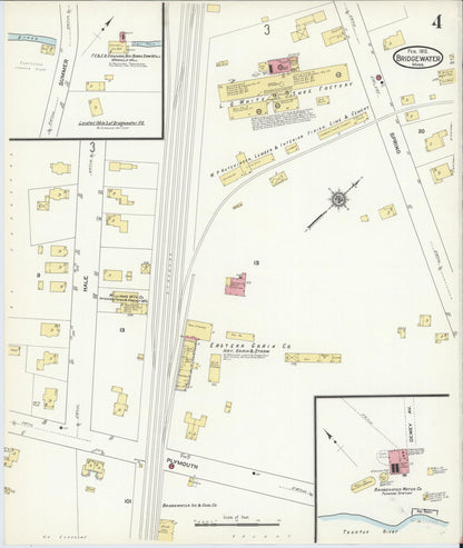 Sanborn Fire Insurance Map from Bridgewater, Plymouth County, Massachusetts (1912), Sheet #0004 - Historic Sanborn Fire Insurance Map Print, vintage old map wall art, antique decor, genealogy gift, Massachusetts Massachusetts map