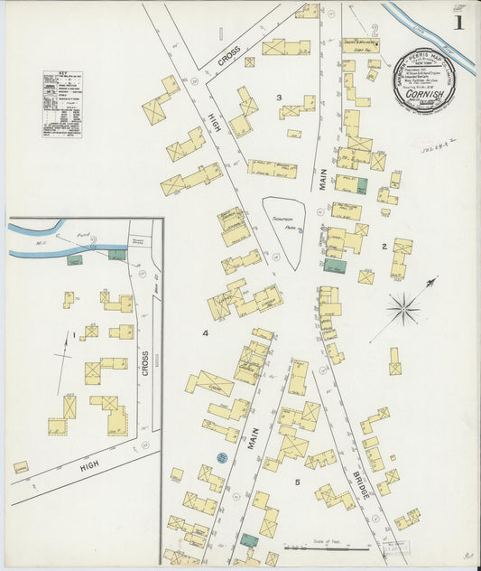 Sanborn Fire Insurance Map from Cornish, York County, Maine (1892), Sheet #0001 - Historic Sanborn Fire Insurance Map Print, vintage old map wall art, antique decor, genealogy gift, Maine Maine map