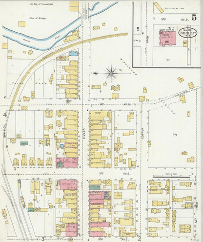 Sanborn Fire Insurance Map from Hurley, Iron County, Wisconsin (1905), Sheet #0005 - Historic Sanborn Fire Insurance Map Print, vintage old map wall art, antique decor, genealogy gift, Wisconsin Wisconsin map