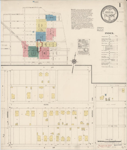 Sanborn Fire Insurance Map from Fillmore, Ventura County, California (1918), Sheet #0001 - Complete Map Set gallery image, historic Sanborn map, vintage wall art, California California