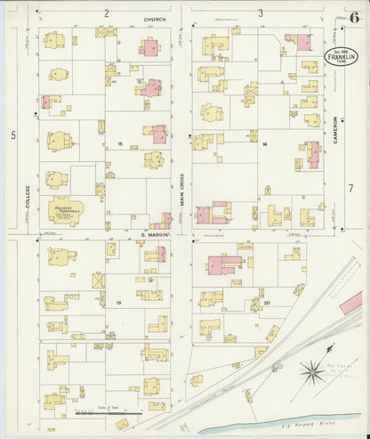 Sanborn Fire Insurance Map from Franklin, Williamson County, Tennessee (1908), Sheet #0006 - Complete Map Set gallery image, historic Sanborn map, vintage wall art, Tennessee Tennessee