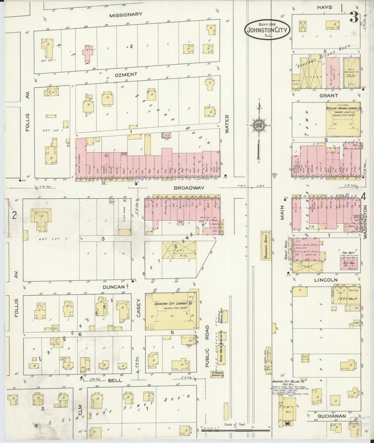 Sanborn Fire Insurance Map from Johnston City, Williamson County, Illinois (1914), Sheet #0003 - Historic Sanborn Fire Insurance Map Print, vintage old map wall art, antique decor, genealogy gift, Illinois Illinois map