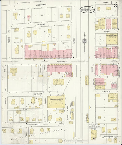 Sanborn Fire Insurance Map from Johnston City, Williamson County, Illinois (1914), Sheet #0003 - Historic Sanborn Fire Insurance Map Print, vintage old map wall art, antique decor, genealogy gift, Illinois Illinois map