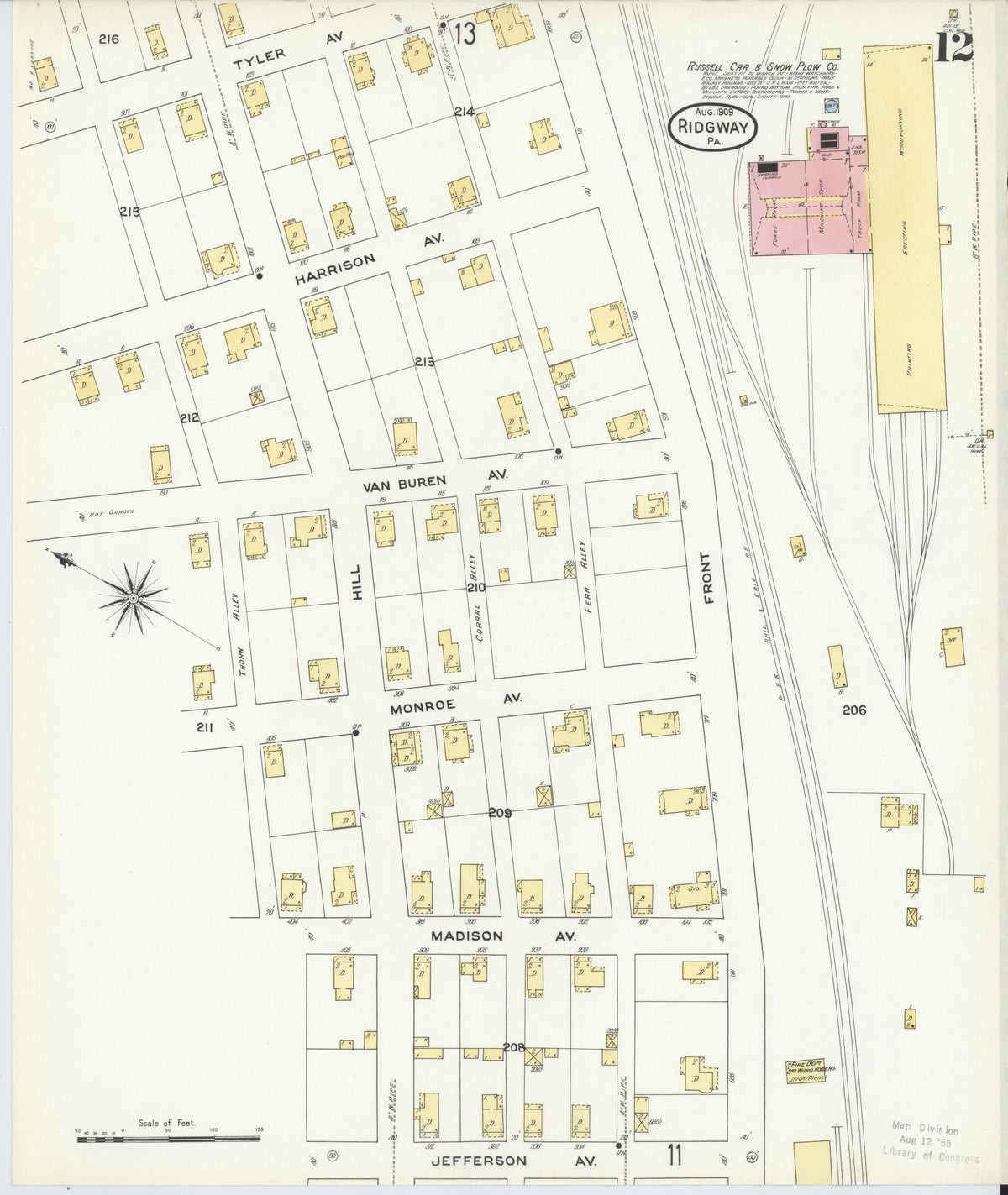 Sanborn Fire Insurance Map from Ridgway, Elk County, Pennsylvania (1909), Sheet #0012 - Historic Sanborn Fire Insurance Map Print, vintage old map wall art, antique decor, genealogy gift, Pennsylvania Pennsylvania map