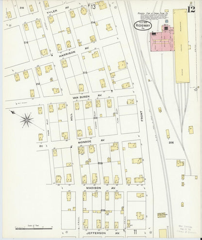 Sanborn Fire Insurance Map from Ridgway, Elk County, Pennsylvania (1909), Sheet #0012 - Historic Sanborn Fire Insurance Map Print, vintage old map wall art, antique decor, genealogy gift, Pennsylvania Pennsylvania map