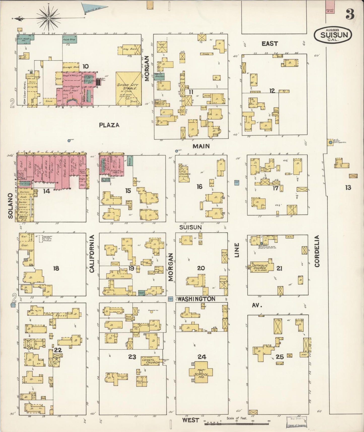 Sanborn Fire Insurance Map from Suisun, Solano County, California (1893), Sheet #0003 - Complete Map Set gallery image, historic Sanborn map, vintage wall art, California California