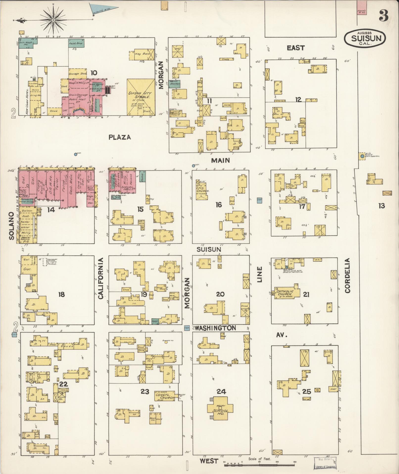 Sanborn Fire Insurance Map from Suisun, Solano County, California (1893), Sheet #0003 - Complete Map Set gallery image, historic Sanborn map, vintage wall art, California California