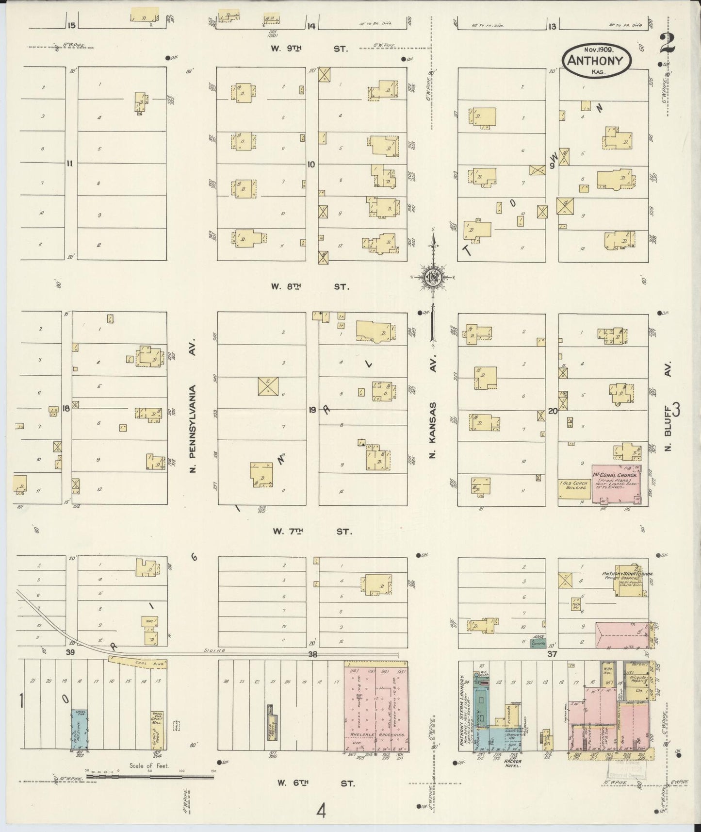 Sanborn Fire Insurance Map from Anthony, Harper County, Kansas (1909), Sheet #0002 - Complete Map Set gallery image, historic Sanborn map, vintage wall art, Kansas Kansas