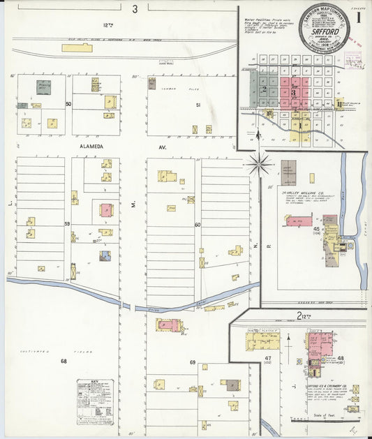 Sanborn Fire Insurance Map from Safford, Graham County, Arizona (1909), Sheet #0001 - Complete Map Set gallery image, historic Sanborn map, vintage wall art, Arizona Arizona