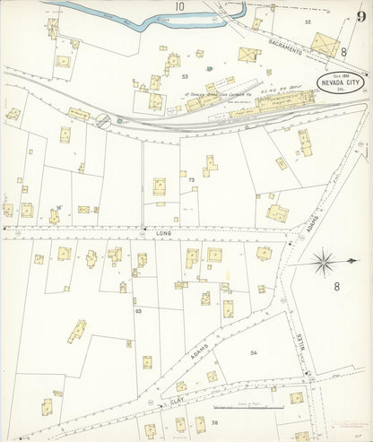 Sanborn Fire Insurance Map from Nevada City, Nevada County, California (1898), Sheet #0009 - Historic Sanborn Fire Insurance Map Print, vintage old map wall art, antique decor, genealogy gift, California California map