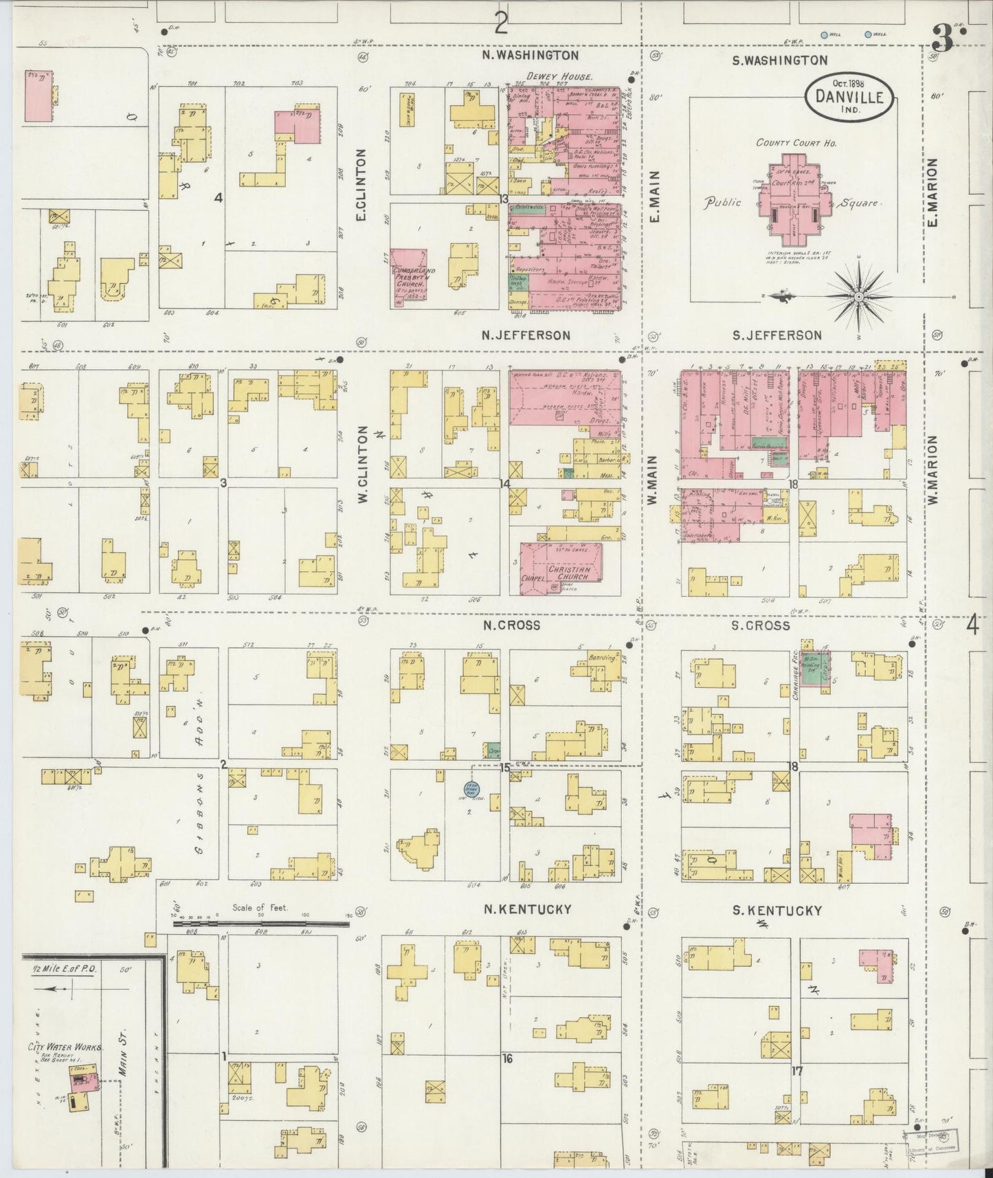 Sanborn Fire Insurance Map from Danville, Hendricks County, Indiana (1898), Sheet #0003 - Complete Map Set gallery image, historic Sanborn map, vintage wall art, Indiana Indiana