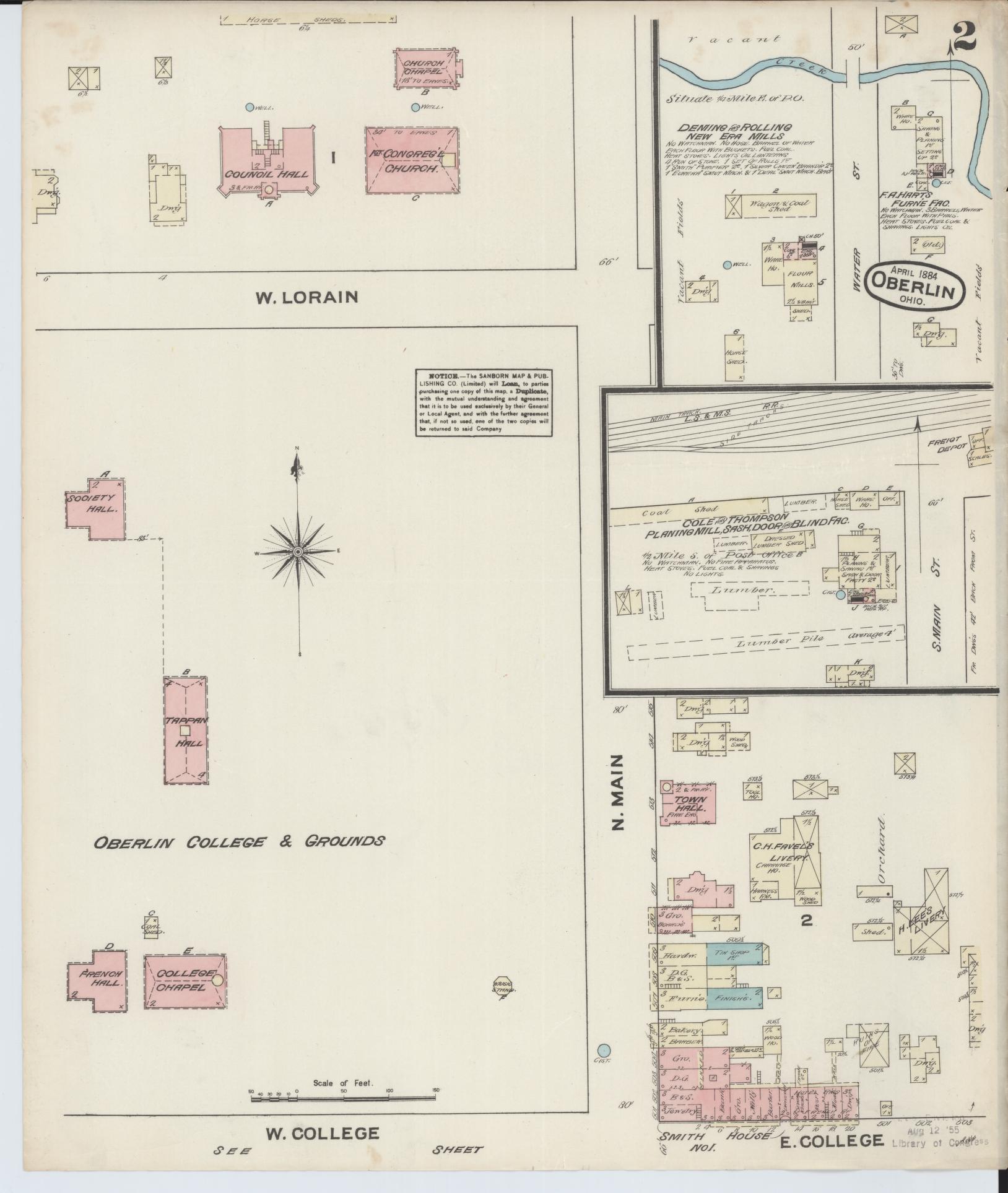 Sanborn Fire Insurance Map from Oberlin, Lorain County, Ohio (1884), Sheet #0002 - Complete Map Set gallery image, historic Sanborn map, vintage wall art, Ohio Ohio