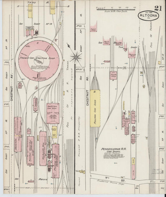 Sanborn Fire Insurance Map from Altoona, Blair County, Pennsylvania (1888), Sheet #0021 - Historic Sanborn Fire Insurance Map Print, vintage old map wall art, antique decor, genealogy gift, Pennsylvania Pennsylvania map