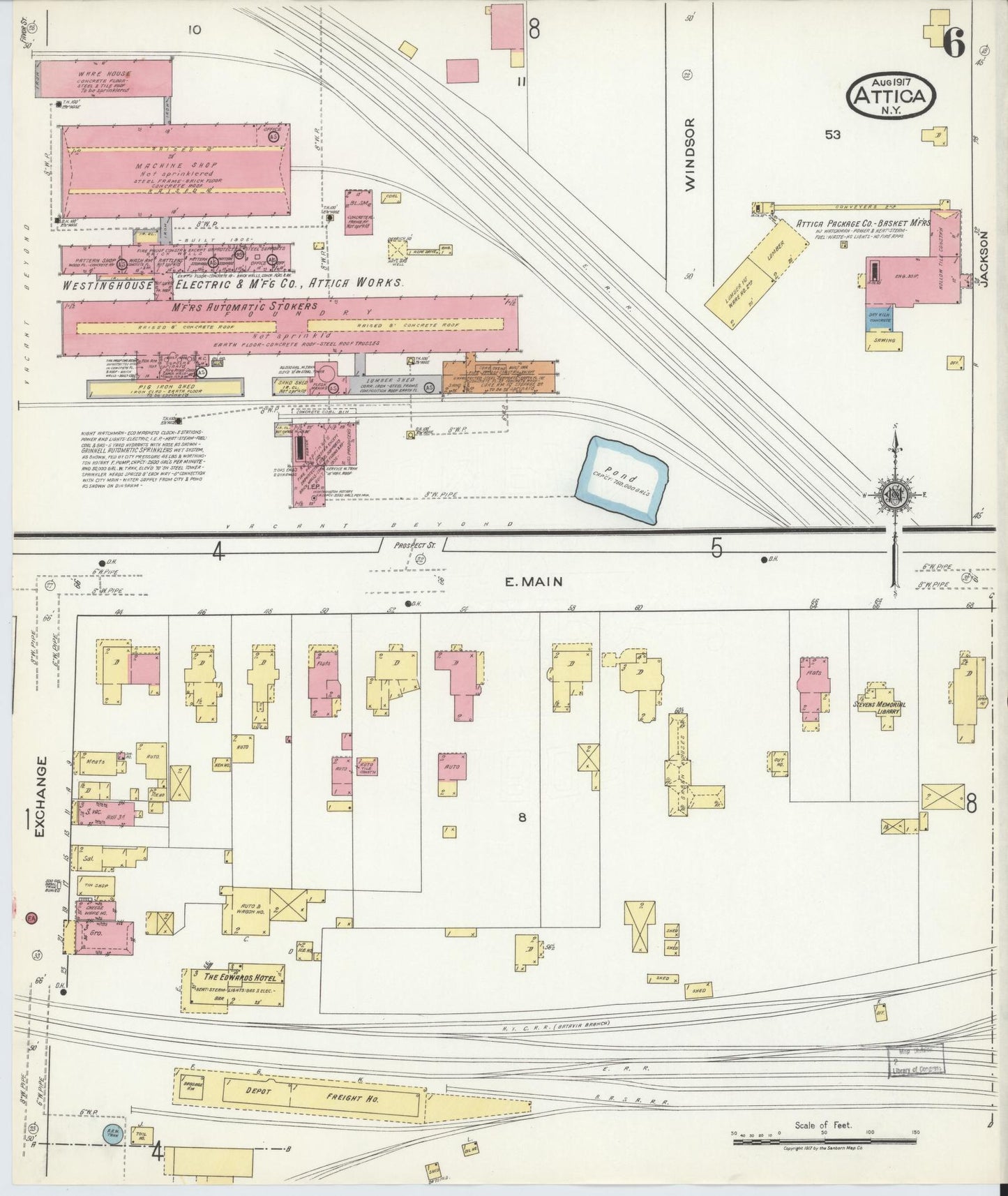 Sanborn Fire Insurance Map from Attica, Wyoming County, New York (1917), Sheet #0006 - Complete Map Set gallery image, historic Sanborn map, vintage wall art, Attica Wyoming