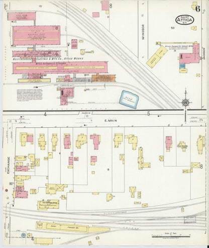 Sanborn Fire Insurance Map from Attica, Wyoming County, New York (1917), Sheet #0006 - Complete Map Set gallery image, historic Sanborn map, vintage wall art, Attica Wyoming