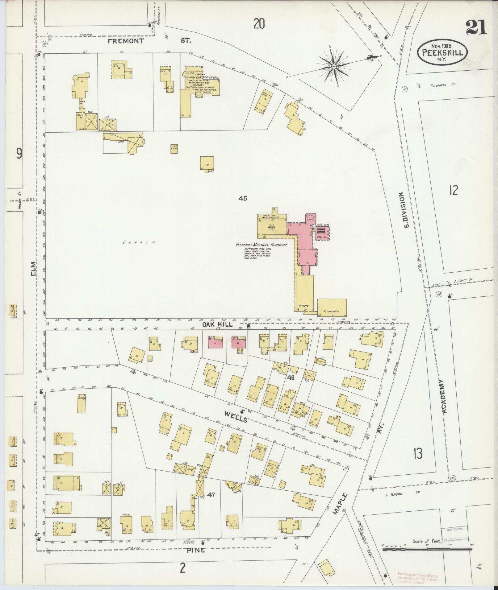 Sanborn Fire Insurance Map from Peekskill, Westchester County, New York (1905), Sheet #0021 - Complete Map Set gallery image, historic Sanborn map, vintage wall art, New York New York