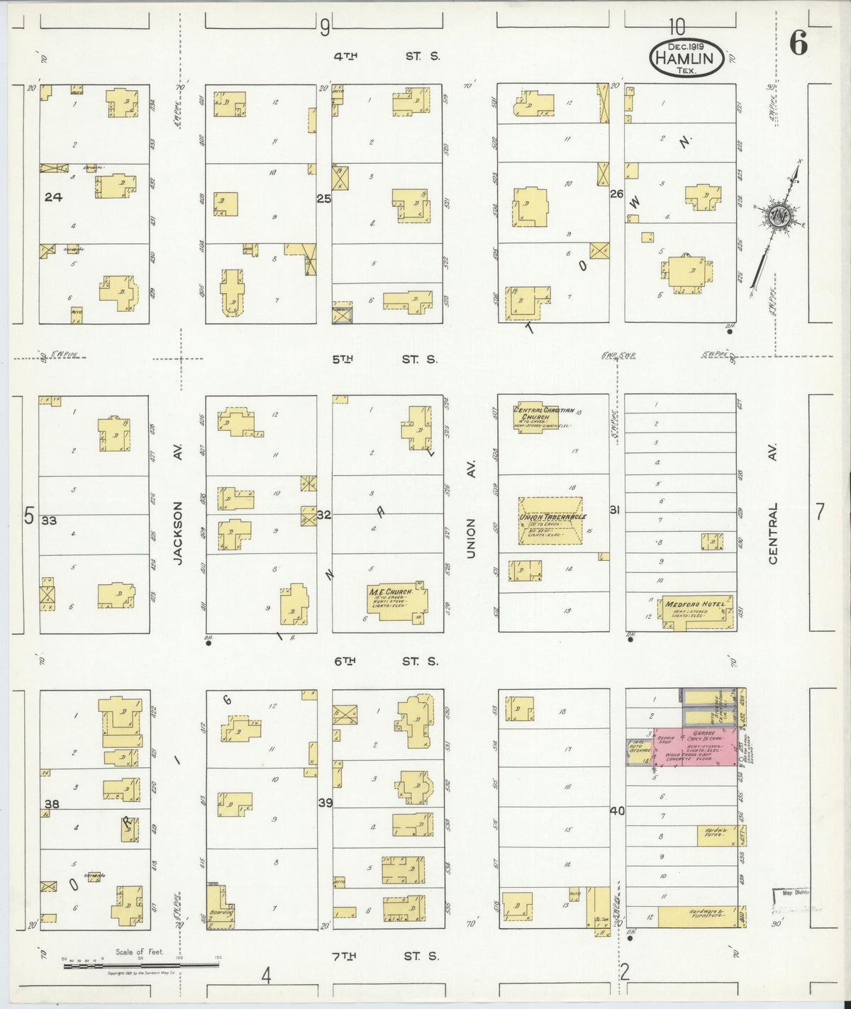 Sanborn Fire Insurance Map from Hamlin, Jones County, Texas (1919), Sheet #0006 - Complete Map Set gallery image, historic Sanborn map, vintage wall art, Texas Texas
