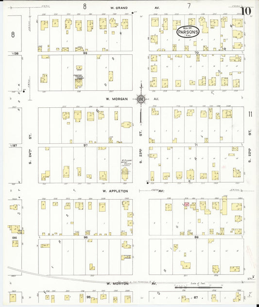 Sanborn Fire Insurance Map from Parsons, Labette County, Kansas (1911), Sheet #0010 - Historic Sanborn Fire Insurance Map Print, vintage old map wall art, antique decor, genealogy gift, Kansas Kansas map