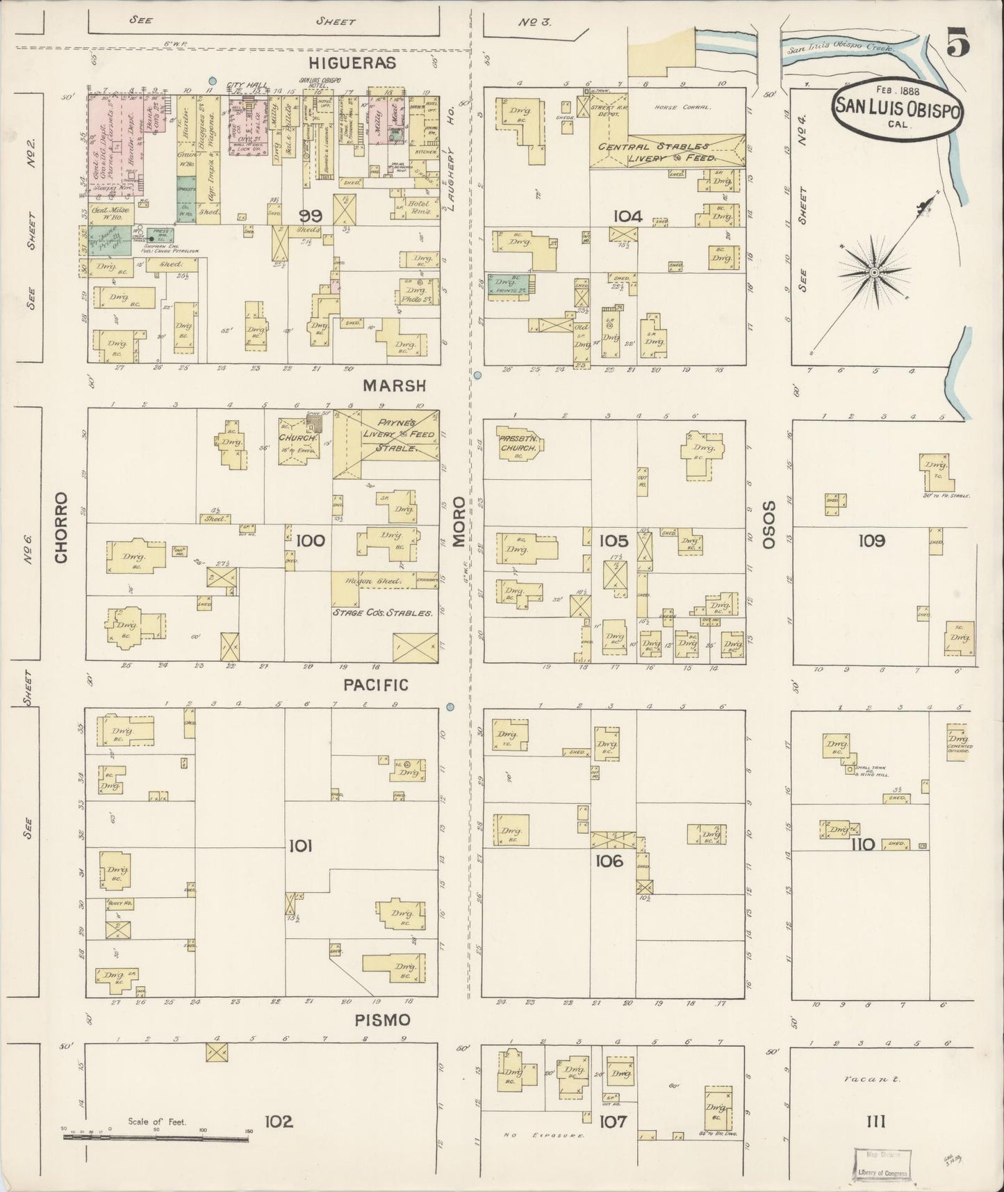 Sanborn Fire Insurance Map from San Luis Obispo, San Luis Obispo County, California (1888), Sheet #0005 - Complete Map Set gallery image, historic Sanborn map, vintage wall art, California California