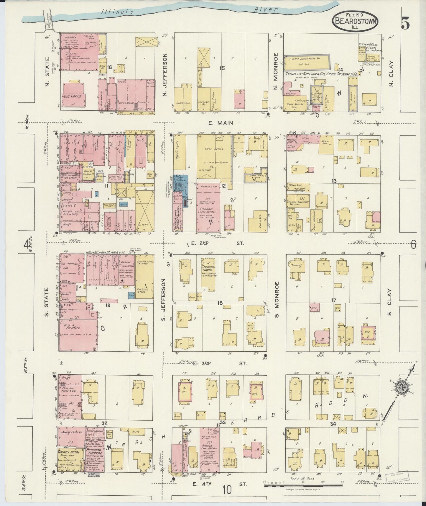 Sanborn Fire Insurance Map from Beardstown, Cass County, Illinois (1919), Sheet #0005 - Historic Sanborn Fire Insurance Map Print, vintage old map wall art, antique decor, genealogy gift, Illinois Illinois map