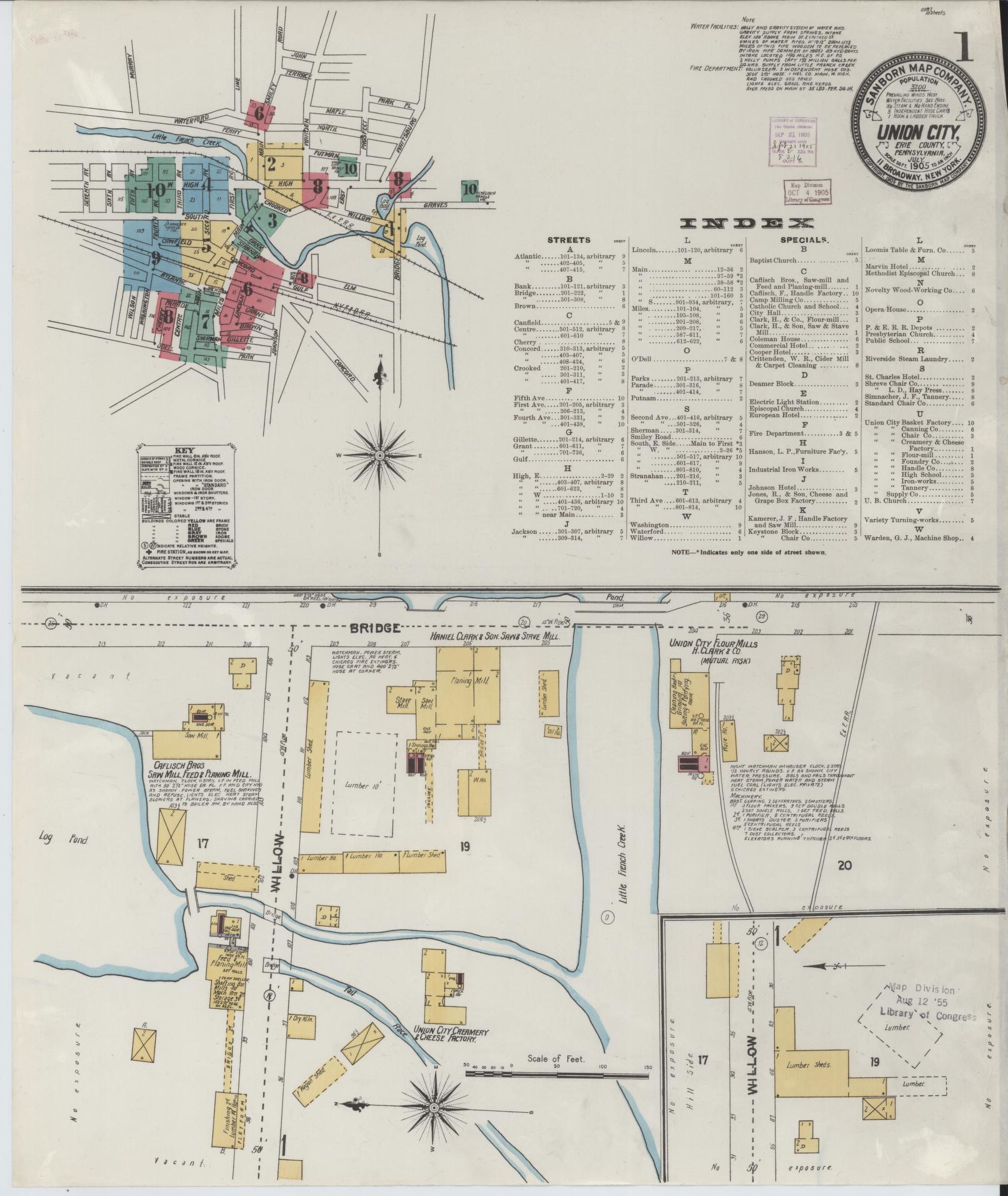 Sanborn Fire Insurance Map from Union City, Erie County, Pennsylvania (1905), Sheet #0001 - Complete Map Set gallery image, historic Sanborn map, vintage wall art, Pennsylvania Pennsylvania