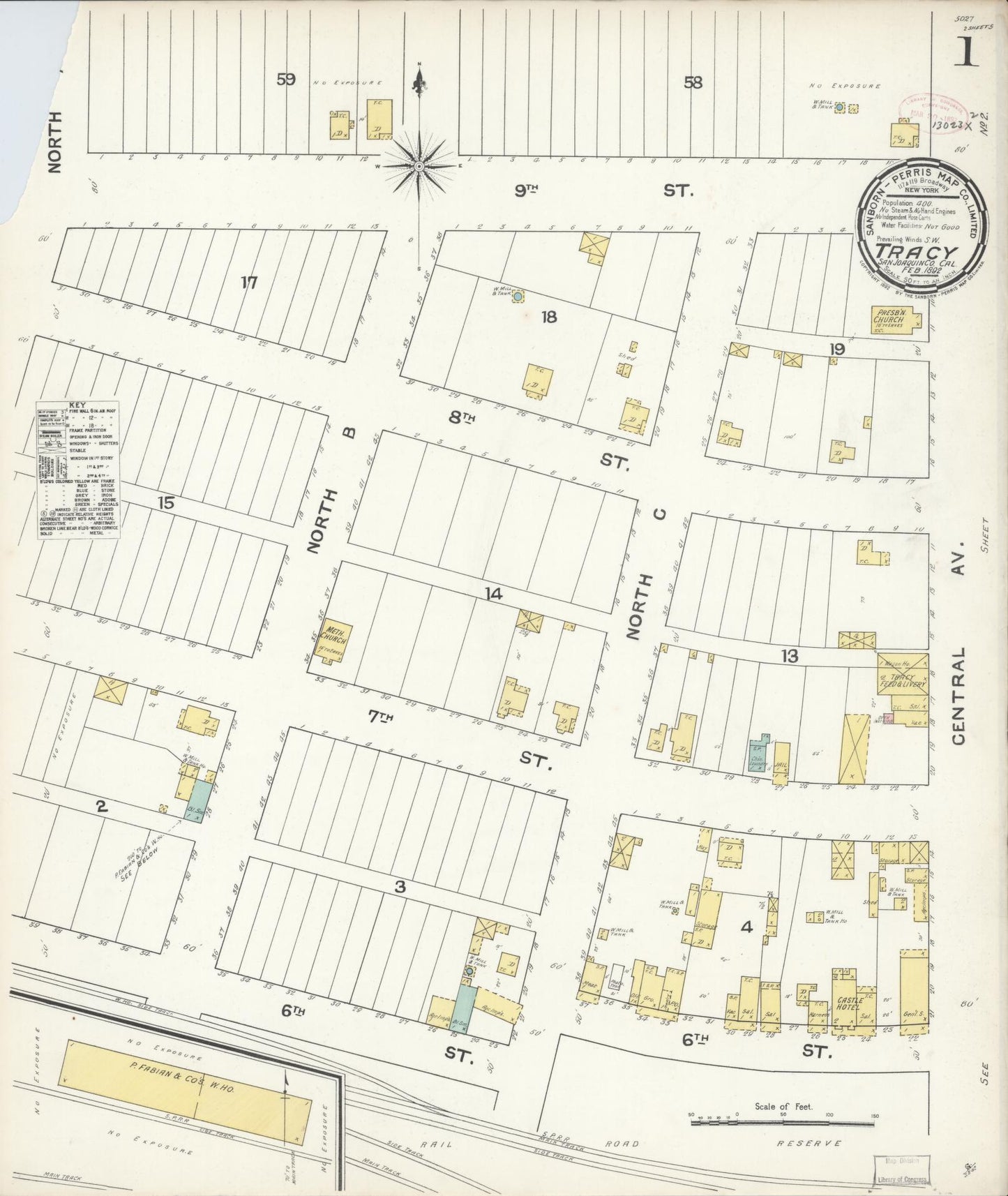 Sanborn Fire Insurance Map from Tracy, San Joaquin County, California (1892), Sheet #0001 - Complete Map Set gallery image, historic Sanborn map, vintage wall art, California California