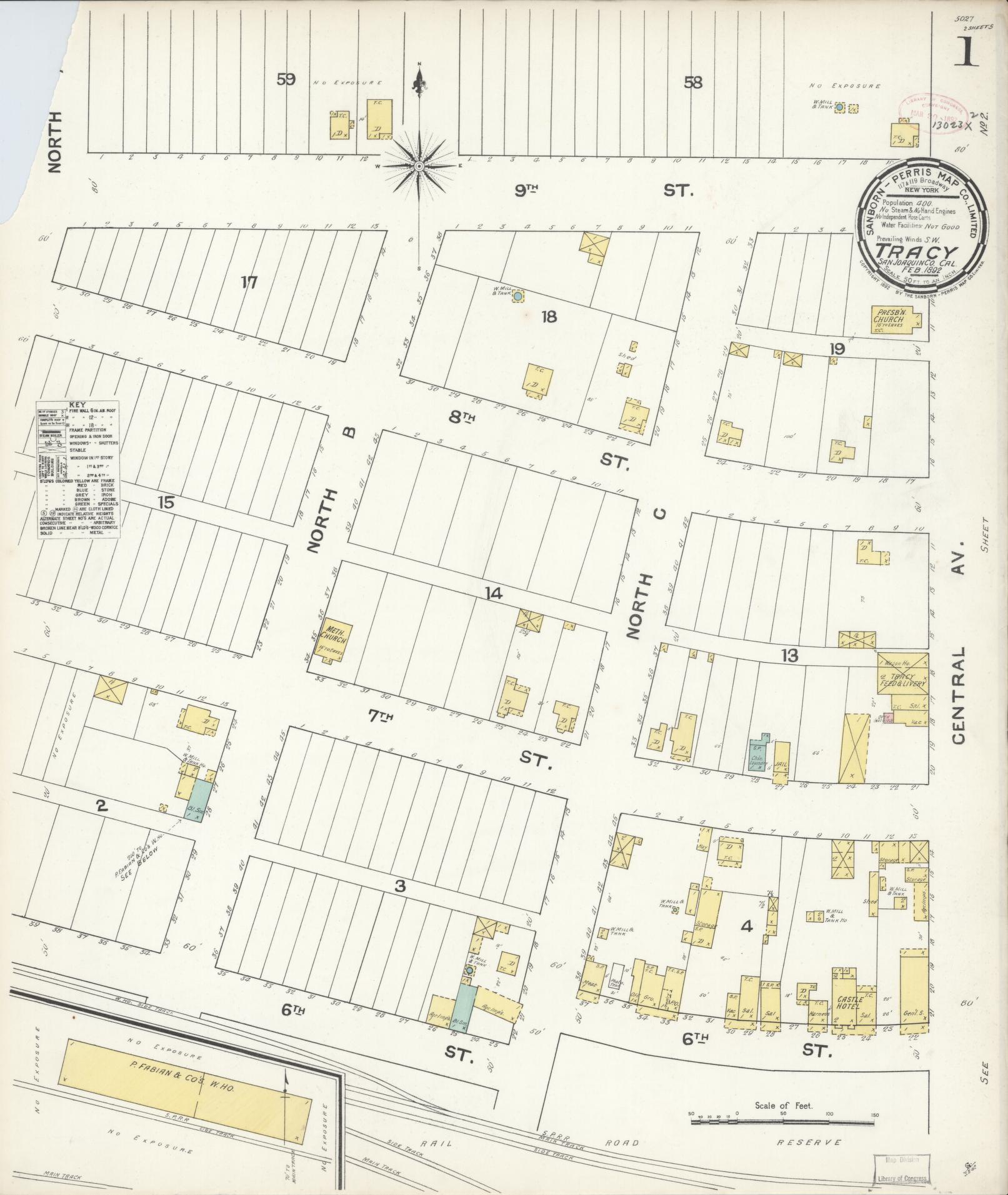Sanborn Fire Insurance Map from Tracy, San Joaquin County, California (1892), Sheet #0001 - Complete Map Set gallery image, historic Sanborn map, vintage wall art, California California