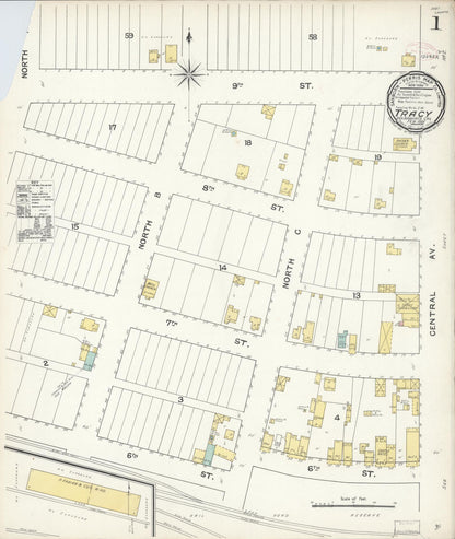 Sanborn Fire Insurance Map from Tracy, San Joaquin County, California (1892), Sheet #0001 - Complete Map Set gallery image, historic Sanborn map, vintage wall art, California California