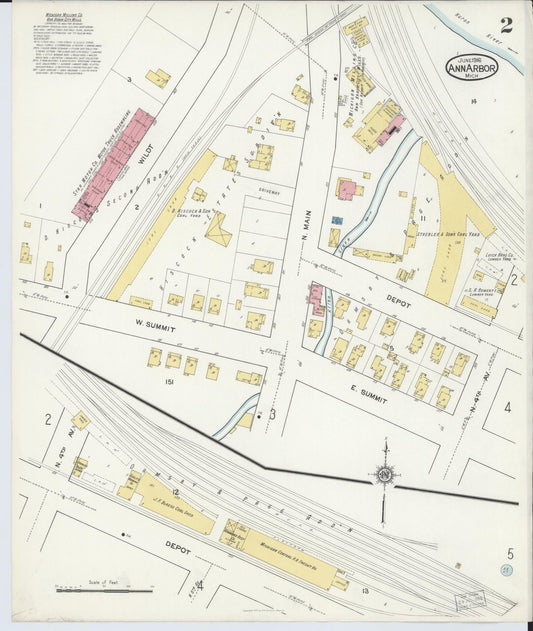 Sanborn Fire Insurance Map from Ann Arbor, Washtenaw County, Michigan (1916), Sheet #0002 - Historic Sanborn Fire Insurance Map Print, vintage old map wall art, antique decor, genealogy gift, Michigan Michigan map