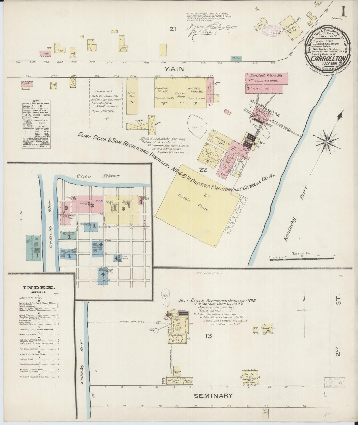 Sanborn Fire Insurance Map from Carrollton, Carroll County, Kentucky (1886), Sheet #0001 - Complete Map Set gallery image, historic Sanborn map, vintage wall art, Kentucky Kentucky