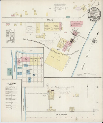 Sanborn Fire Insurance Map from Carrollton, Carroll County, Kentucky (1886), Sheet #0001 - Complete Map Set gallery image, historic Sanborn map, vintage wall art, Kentucky Kentucky