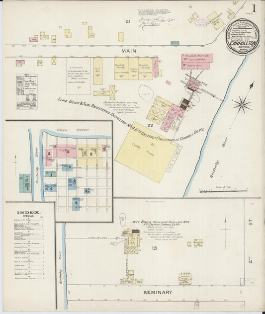 Sanborn Fire Insurance Map from Carrollton, Carroll County, Kentucky (1886), Sheet #0001 - Complete Map Set gallery image, historic Sanborn map, vintage wall art, Kentucky Kentucky