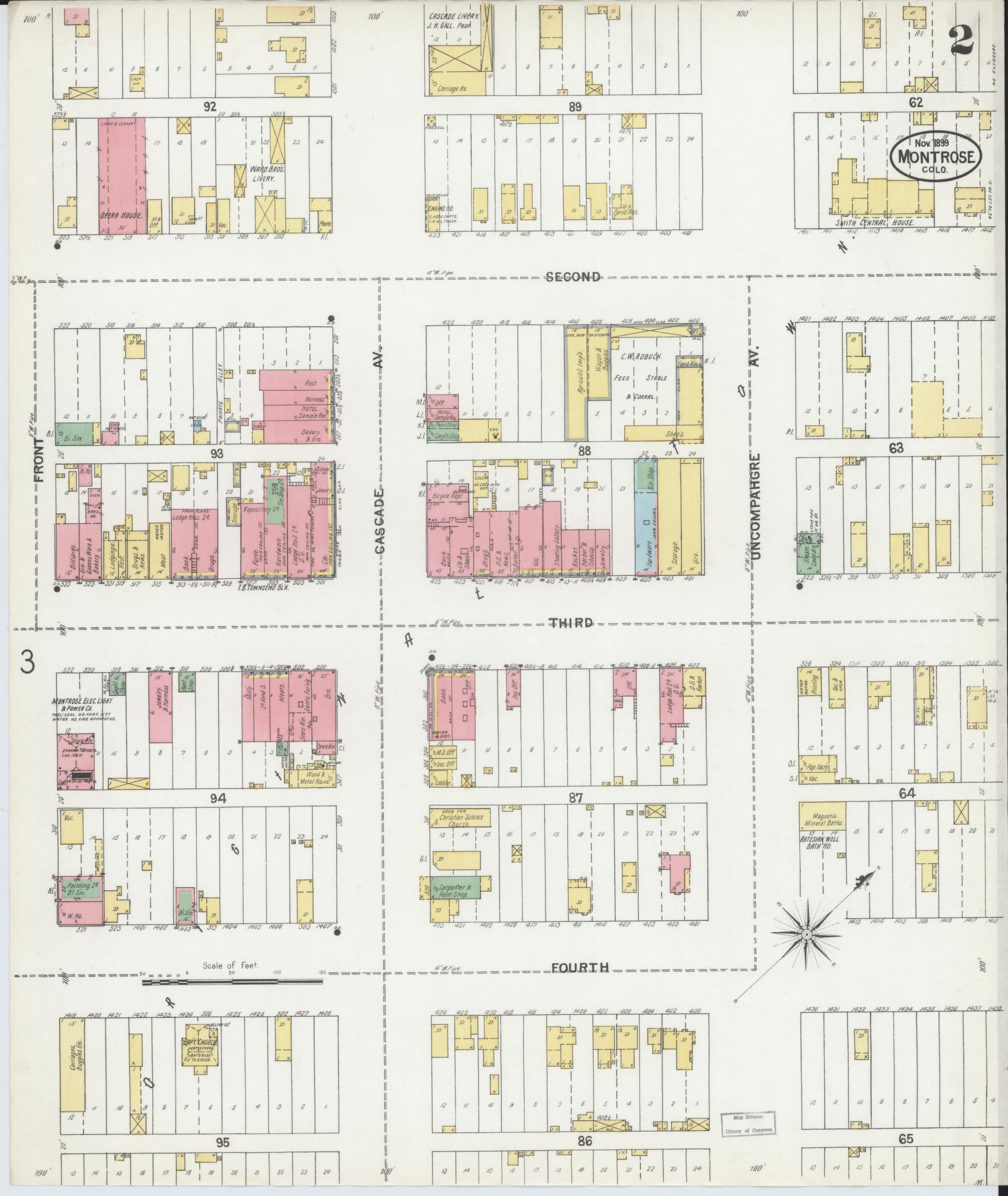 Sanborn Fire Insurance Map from Montrose, Montrose County, Colorado (1899), Sheet #0002 - Complete Map Set gallery image, historic Sanborn map, vintage wall art, Colorado Colorado
