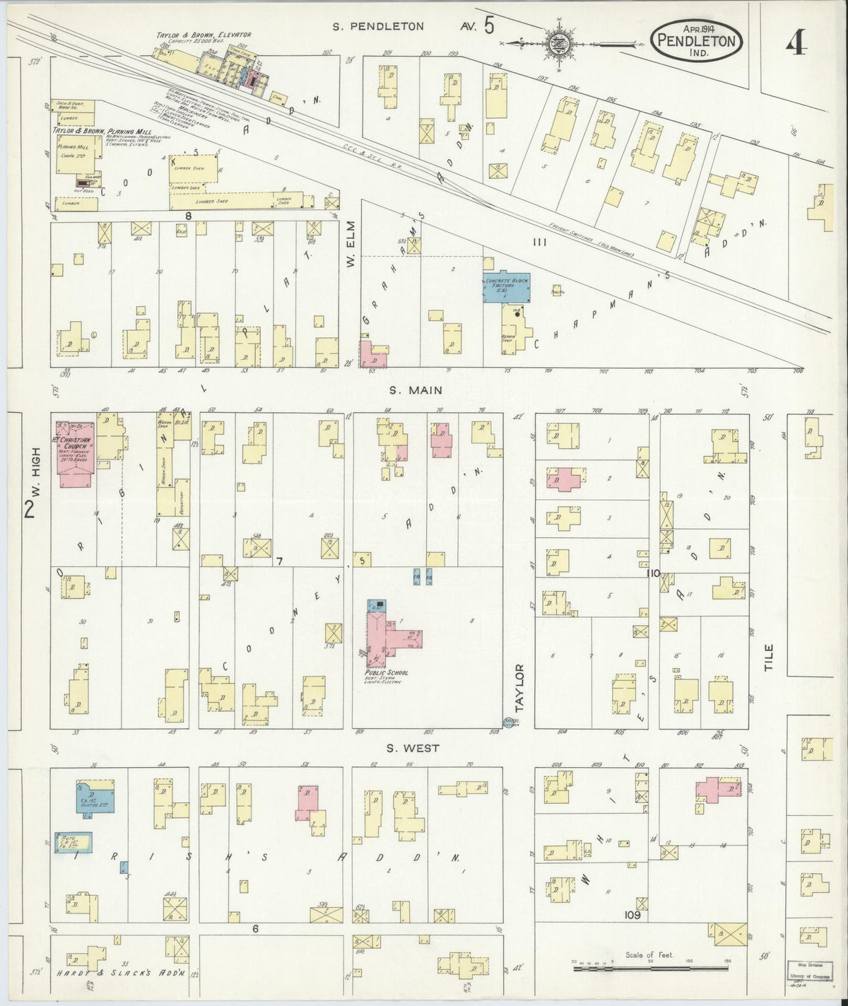Sanborn Fire Insurance Map from Pendleton, Madison County, Indiana (1914), Sheet #0004 - Historic Sanborn Fire Insurance Map Print, vintage old map wall art, antique decor, genealogy gift, Indiana Indiana map