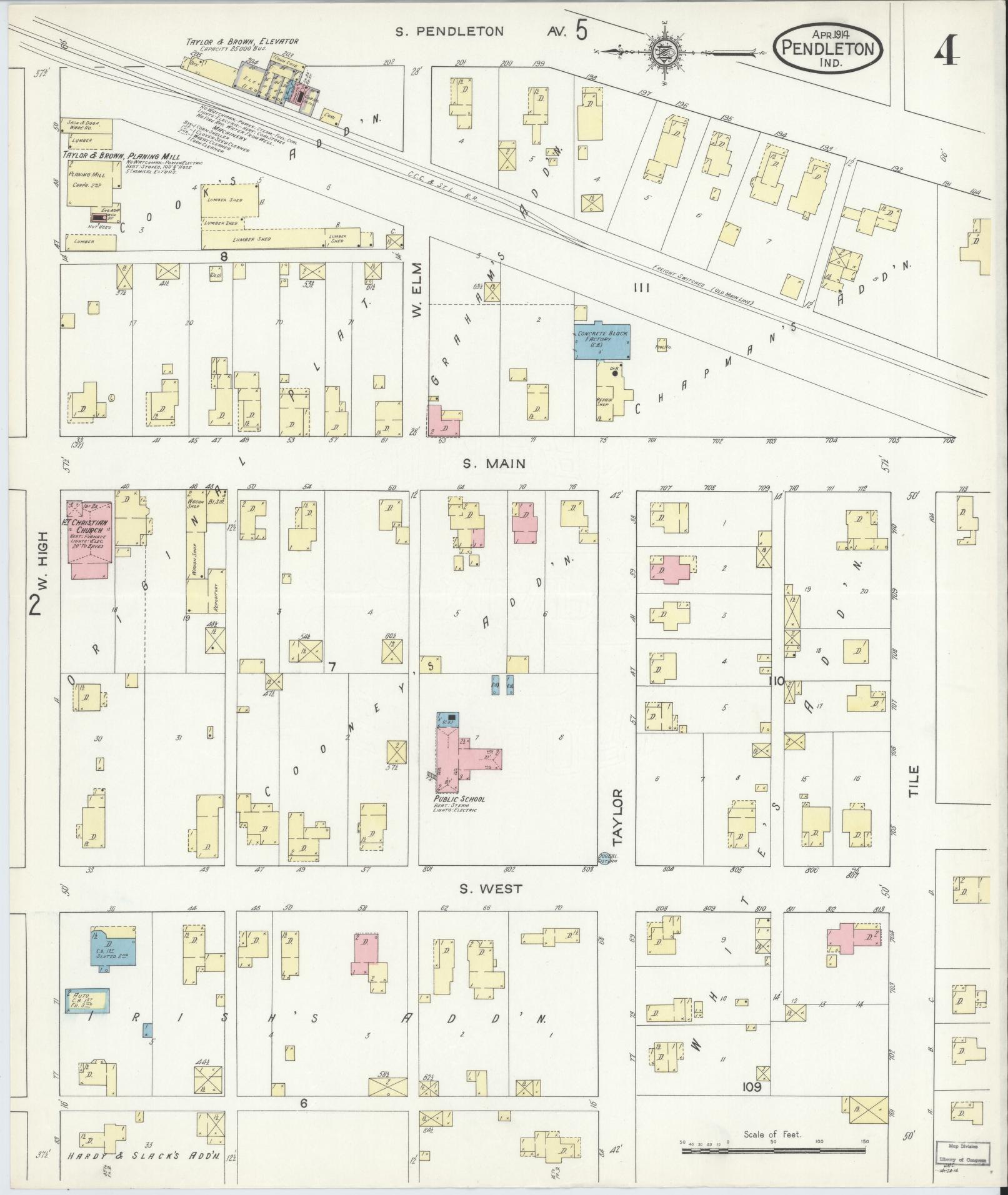 Sanborn Fire Insurance Map from Pendleton, Madison County, Indiana (1914), Sheet #0004 - Historic Sanborn Fire Insurance Map Print, vintage old map wall art, antique decor, genealogy gift, Indiana Indiana map