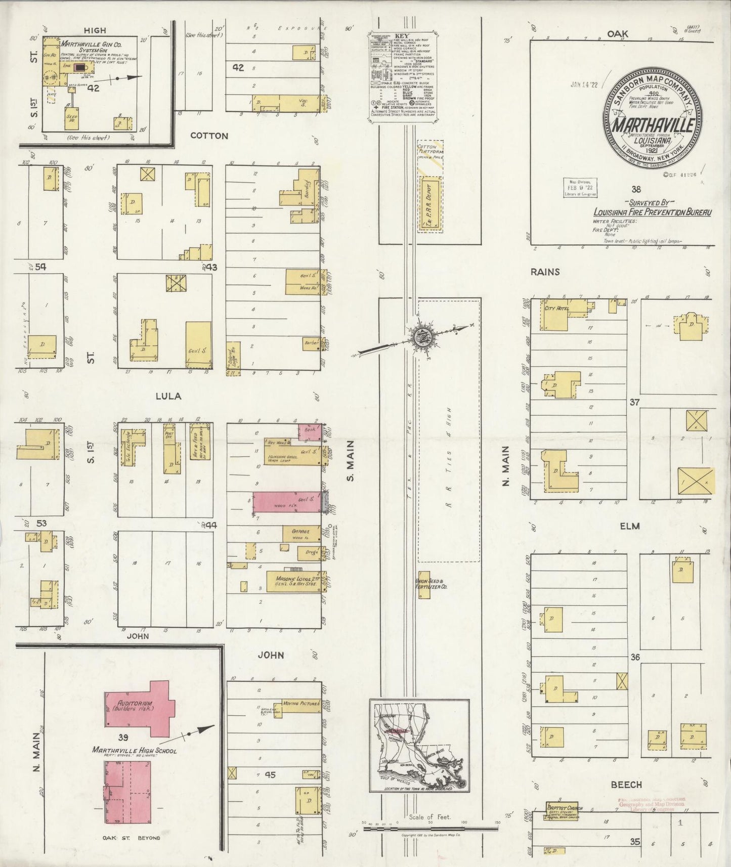 Sanborn Fire Insurance Map from Marthaville, Natchitoches Parish, Louisiana. (1921) – Historic Sanborn Fire Insurance Map Print