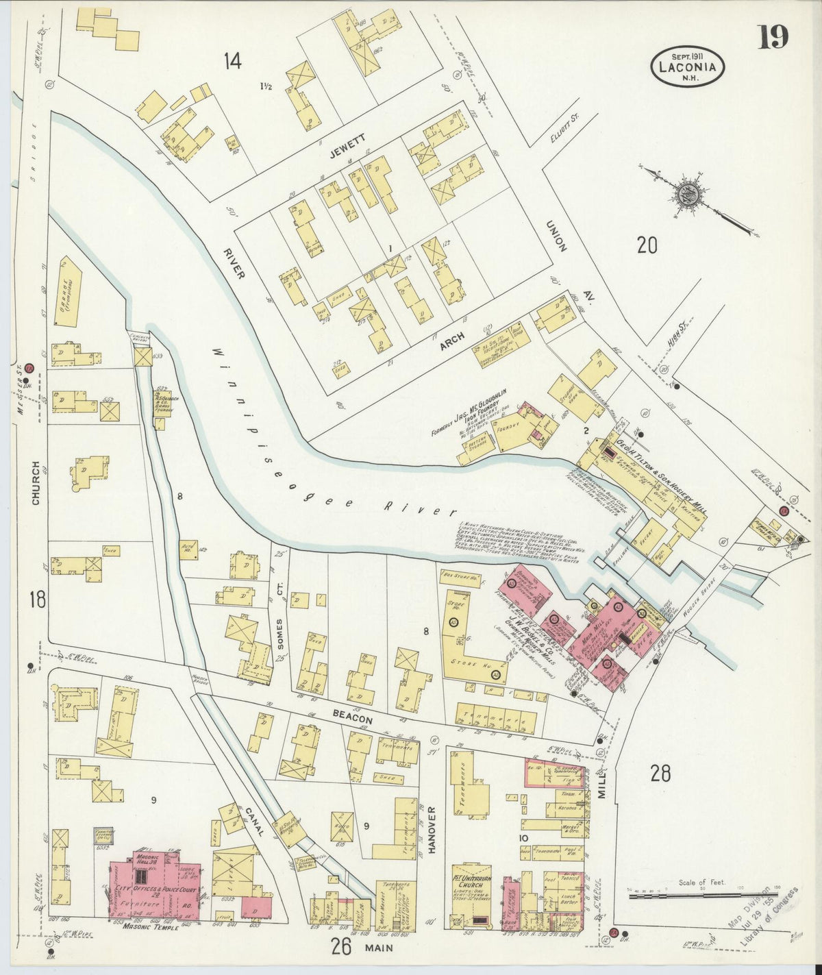 Sanborn Fire Insurance Map from Laconia, Belknap County, New Hampshire (1911), Sheet #0019 - Complete Map Set gallery image, historic Sanborn map, vintage wall art, New Hampshire New Hampshire