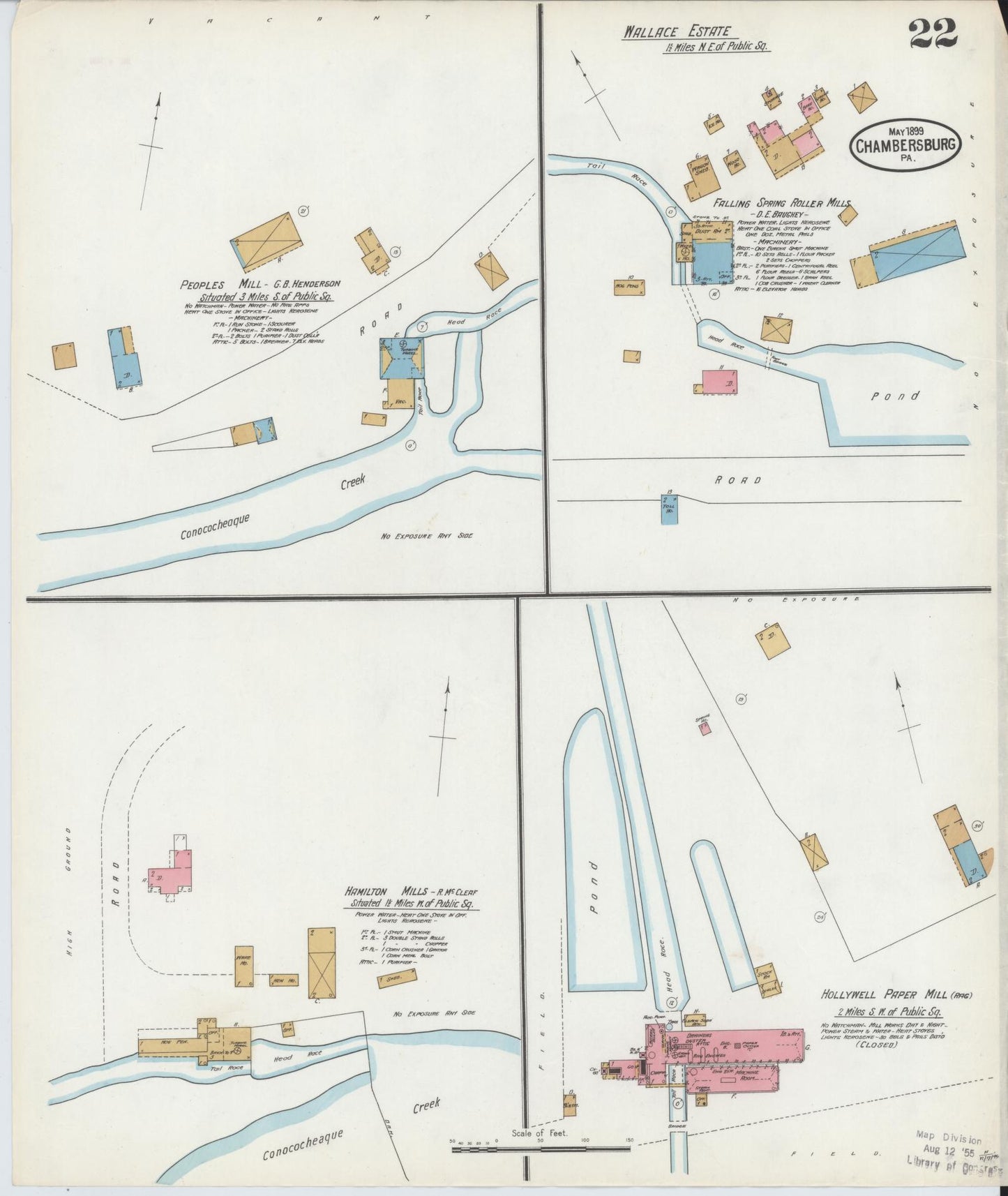 Sanborn Fire Insurance Map from Chambersburg, Franklin County, Pennsylvania (1899), Sheet #0022 - Historic Sanborn Fire Insurance Map Print, vintage old map wall art, antique decor, genealogy gift, Pennsylvania Pennsylvania map