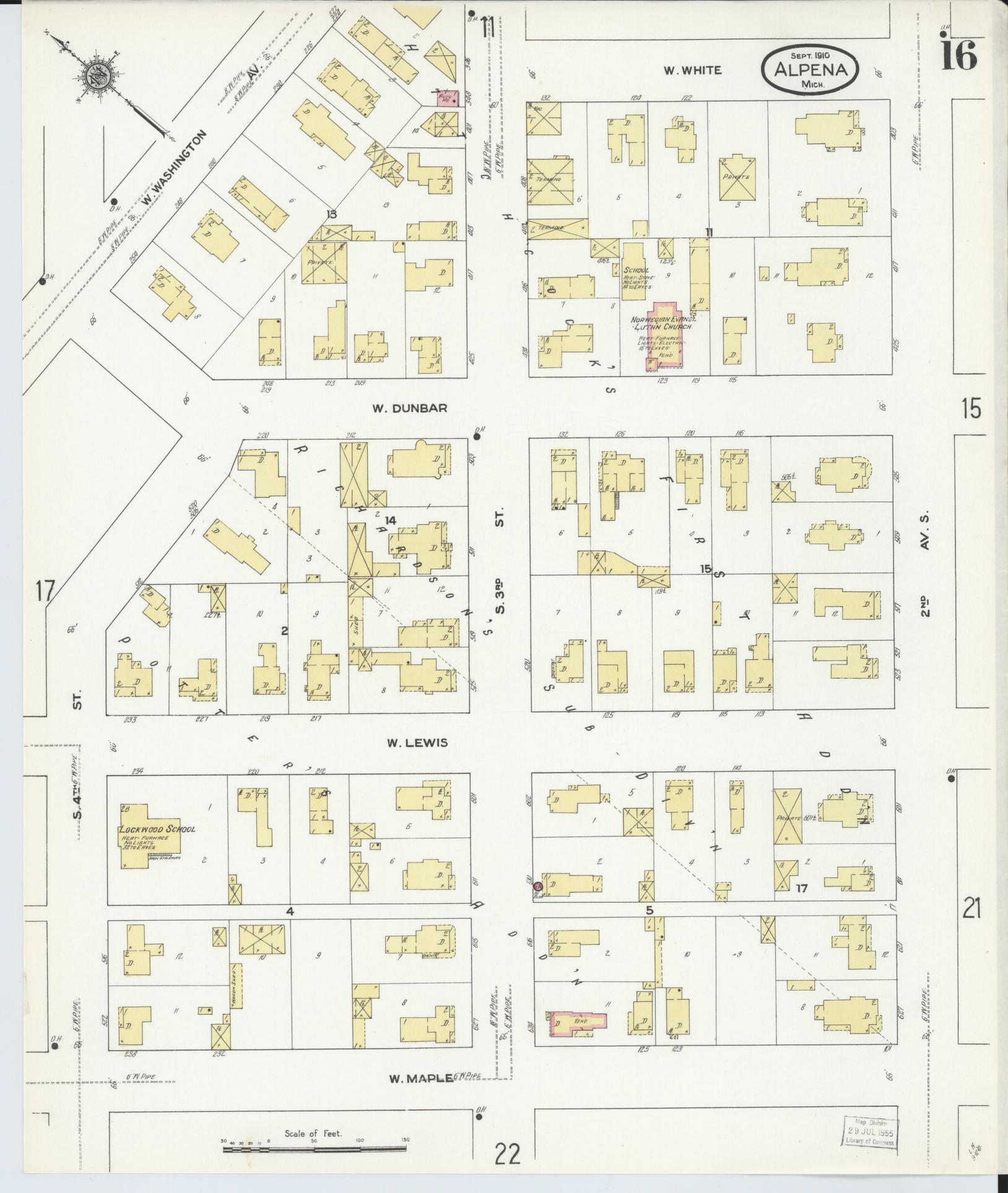 Sanborn Fire Insurance Map from Alpena, Alpena County, Michigan (1910), Sheet #0016 - Historic Sanborn Fire Insurance Map Print, vintage old map wall art, antique decor, genealogy gift, Michigan Michigan map