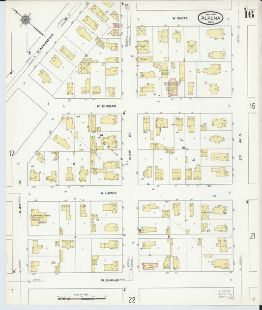 Sanborn Fire Insurance Map from Alpena, Alpena County, Michigan (1910), Sheet #0016 - Historic Sanborn Fire Insurance Map Print, vintage old map wall art, antique decor, genealogy gift, Michigan Michigan map