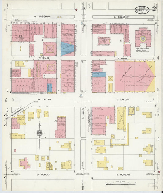 Sanborn Fire Insurance Map from Griffin, Spalding County, Georgia (1915), Sheet #0002 - Historic Sanborn Fire Insurance Map Print, vintage old map wall art, antique decor, genealogy gift, Georgia Georgia map