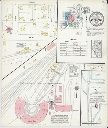 Sanborn Fire Insurance Map from Villa Grove, Douglas County, Illinois (1914), Sheet #0001 - Historic Sanborn Fire Insurance Map Print, vintage old map wall art, antique decor, genealogy gift, Illinois Illinois map